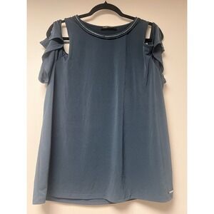 Ivanka Trump Navy Cold‎ Shoulder Blouse Size Possibly Medium